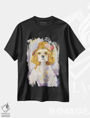 تیشرت مشکی طرح دار بانوی کوکر اسپانیل، هنر فاخر معاصر اثر گرچن کیش سرانو | فروشگاه ایماژ