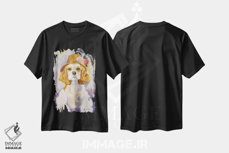 تیشرت مشکی طرح دار بانوی کوکر اسپانیل، هنر فاخر معاصر اثر گرچن کیش سرانو | فروشگاه ایماژ