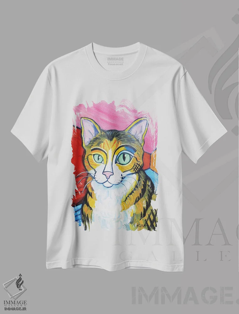 تیشرت سفید طرح دار گربه تبی پیکاسو، هنر فاخر معاصر اثر گرچن کیش سرانو | immage.ir