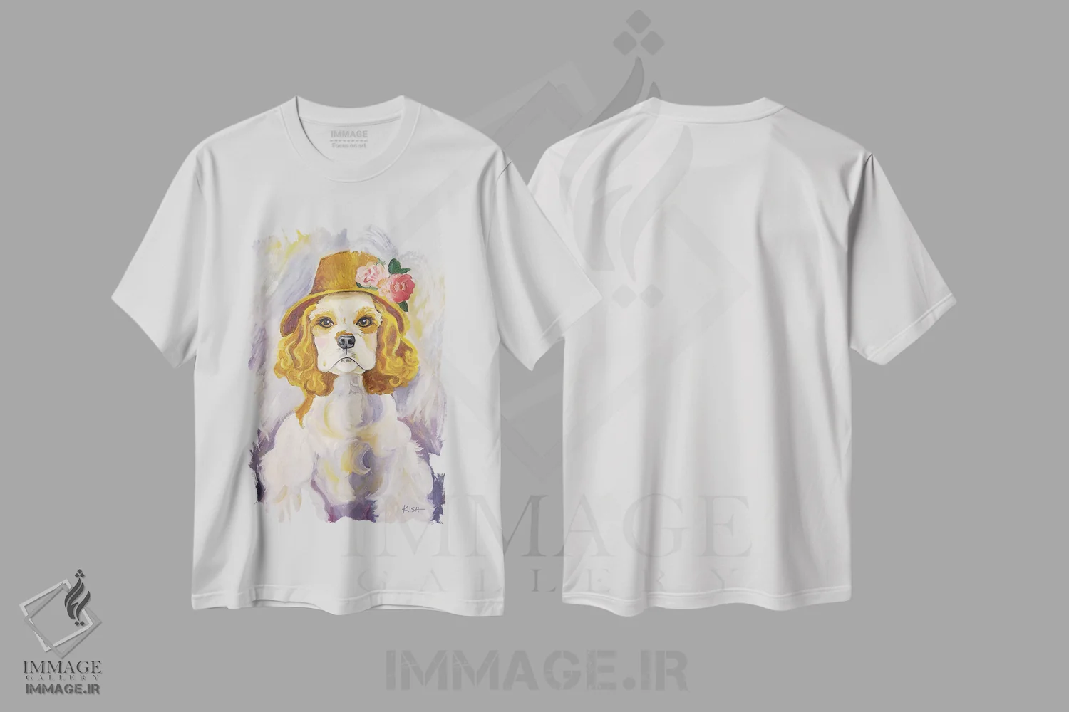 تیشرت سفید طرح دار بانوی کوکر اسپانیل، هنر فاخر معاصر اثر گرچن کیش سرانو | immage.ir