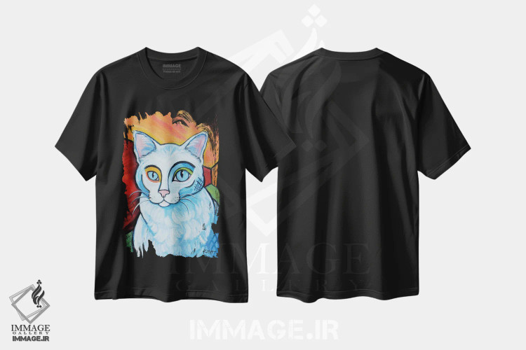 تیشرت مشکی طرح دار گربه سفید پیکاسو، هنر فاخر معاصر اثر گرچن کیش سرانو | immage.ir