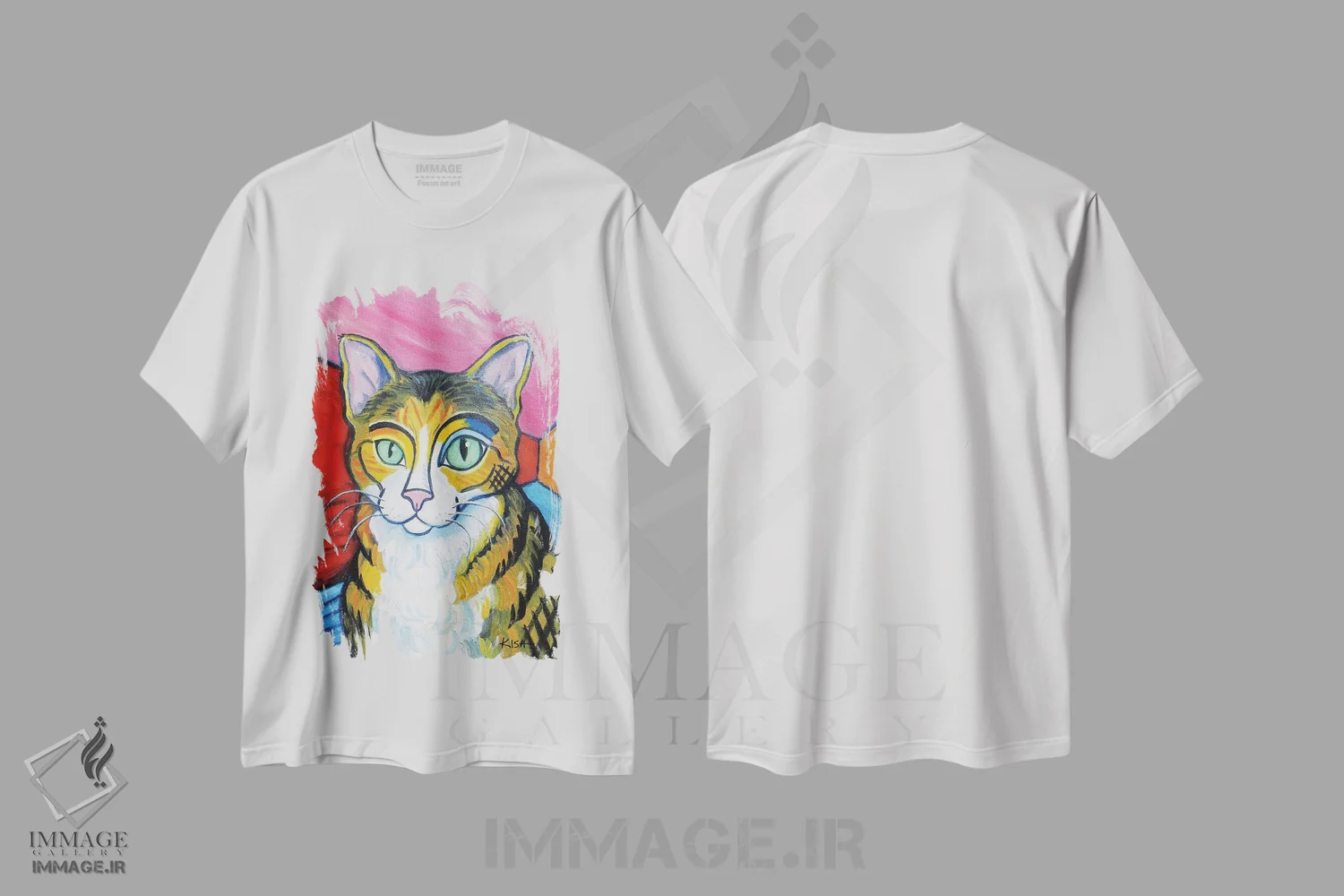تیشرت سفید طرح دار گربه تبی پیکاسو، هنر فاخر معاصر اثر گرچن کیش سرانو | immage.ir