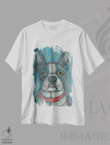 تیشرت سفید طرح دار بوستون تریر قطره ای، هنر فاخر معاصر اثر گرچن کیش سرانو | فروشگاه ایماژ