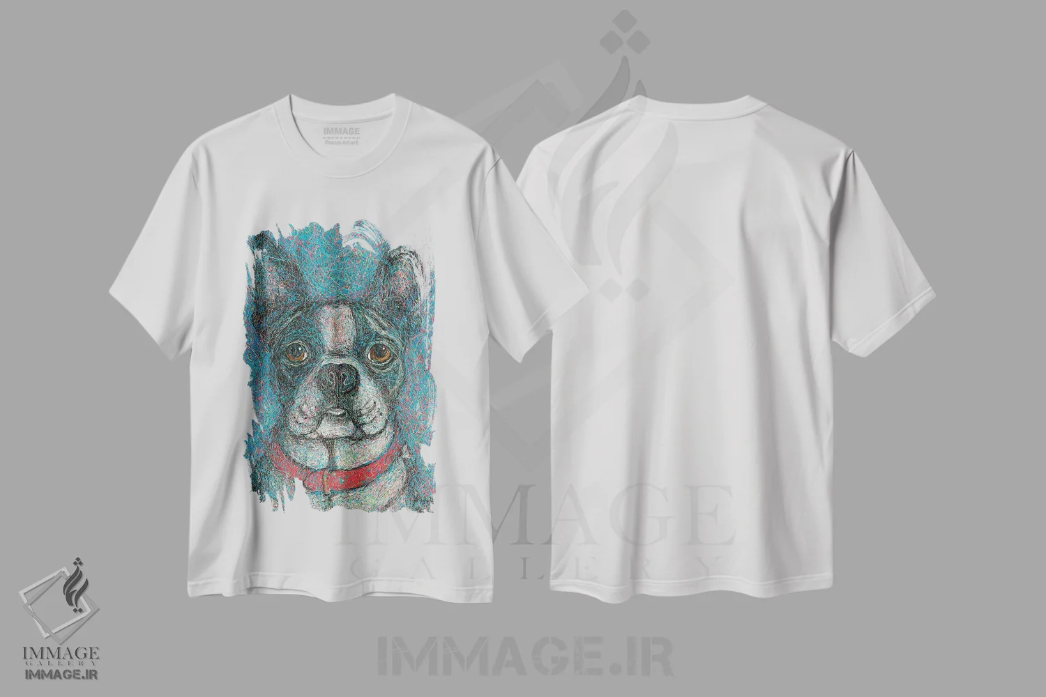 تیشرت سفید طرح دار بوستون تریر قطره ای، هنر فاخر معاصر اثر گرچن کیش سرانو | فروشگاه ایماژ