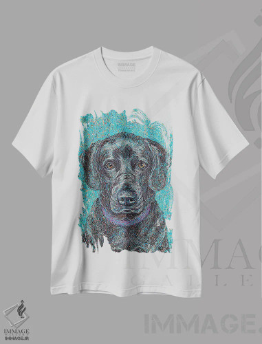 تیشرت سفید طرح دار لبرادور مشکی ۲ قطره ای، هنر فاخر معاصر اثر گرچن کیش سرانو | فروشگاه ایماژ
