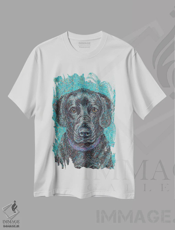تیشرت سفید طرح دار لبرادور مشکی ۲ قطره ای، هنر فاخر معاصر اثر گرچن کیش سرانو | فروشگاه ایماژ