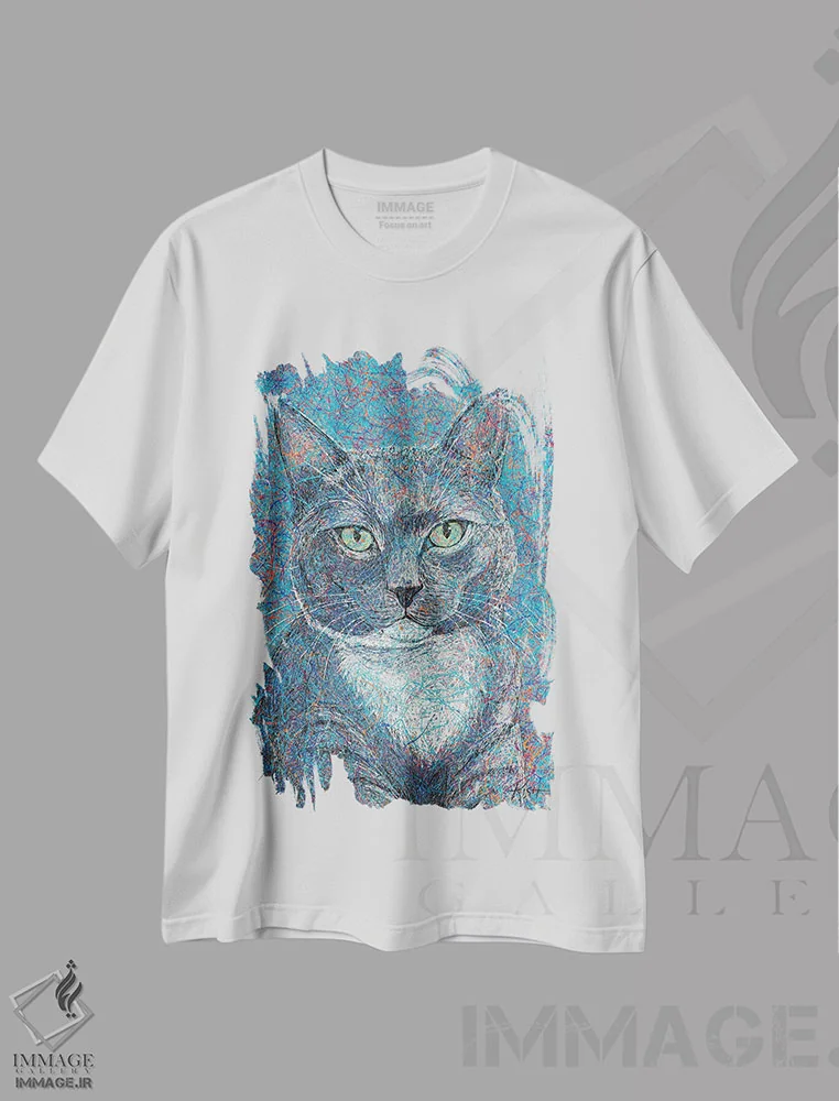 تیشرت سفید طرح دار گربه کوچولو قطره ای، هنر فاخر معاصر اثر گرچن کیش سرانو | immage.ir