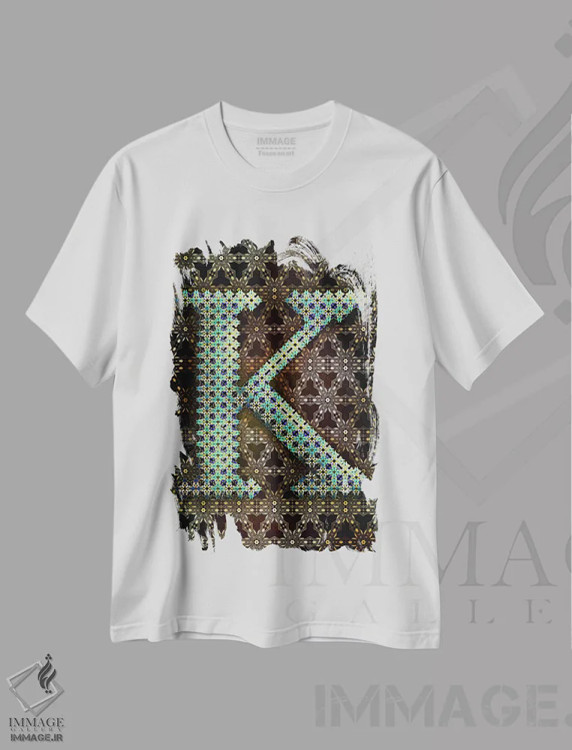 تیشرت سفید طرح دار K، تزئینی اثر فایو بای فایو کالکتیو | فروشگاه ایماژ