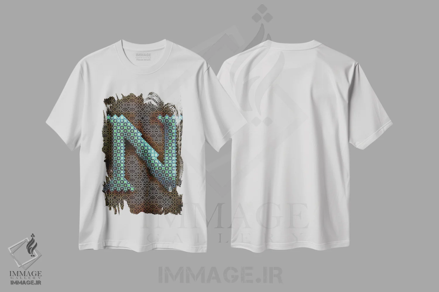 تیشرت سفید طرح دار N، تزئینی اثر فایو بای فایو کالکتیو | immage.ir