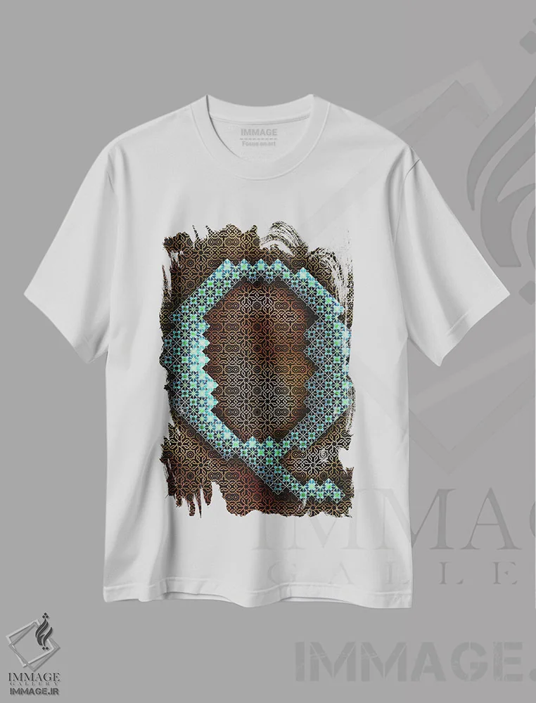 تیشرت سفید طرح دار Q، تزئینی اثر فایو بای فایو کالکتیو | فروشگاه ایماژ