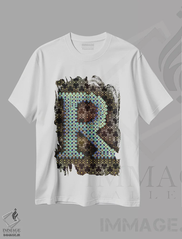 تیشرت سفید طرح دار R، تزئینی اثر فایو بای فایو کالکتیو | immage.ir