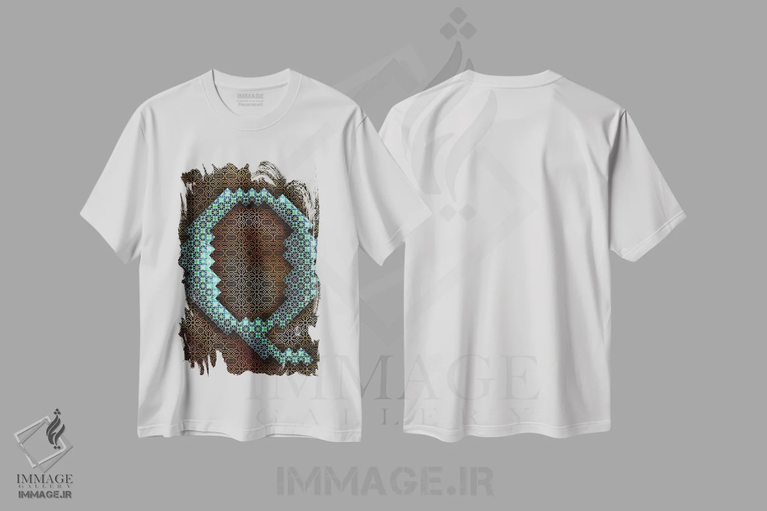 تیشرت سفید طرح دار Q، تزئینی اثر فایو بای فایو کالکتیو | فروشگاه ایماژ