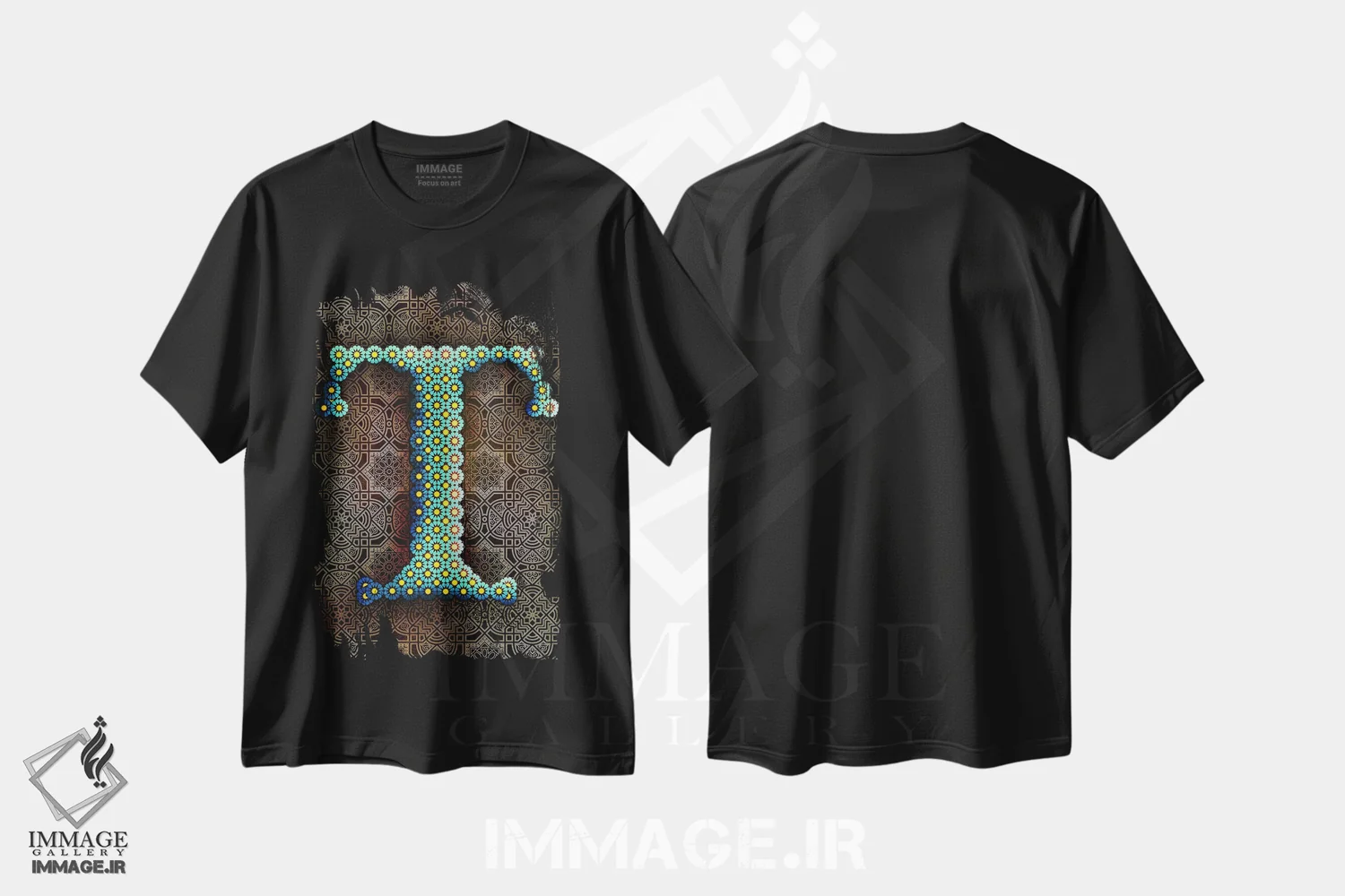 تیشرت مشکی طرح دار T، تزئینی اثر فایو بای فایو کالکتیو | immage.ir