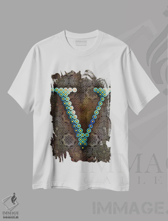 تیشرت سفید طرح دار V، تزئینی اثر فایو بای فایو کالکتیو | فروشگاه ایماژ
