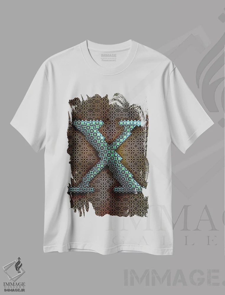 تیشرت سفید طرح دار X، تزئینی اثر فایو بای فایو کالکتیو | فروشگاه ایماژ