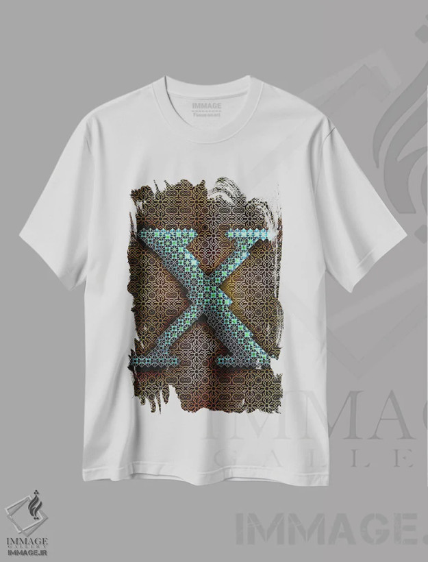 تیشرت سفید طرح دار X، تزئینی اثر فایو بای فایو کالکتیو | فروشگاه ایماژ