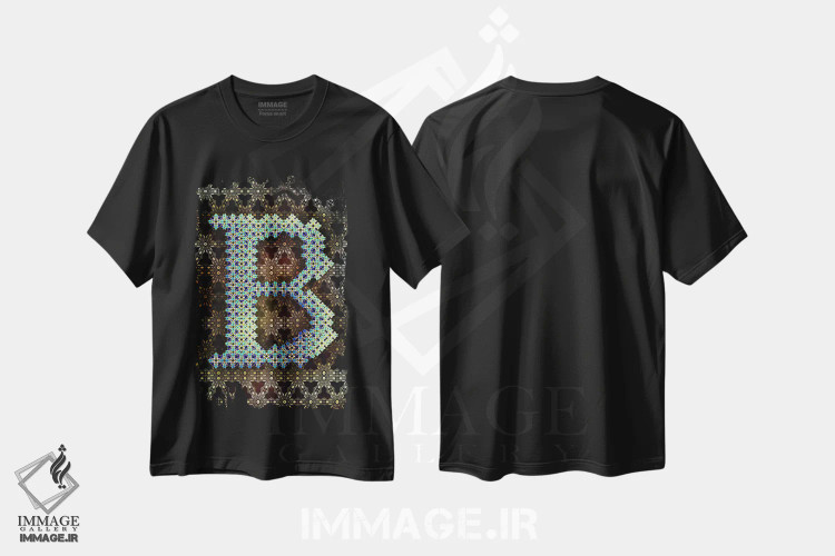 تیشرت مشکی طرح دار B، تزئینی اثر فایو بای فایو کالکتیو | فروشگاه ایماژ