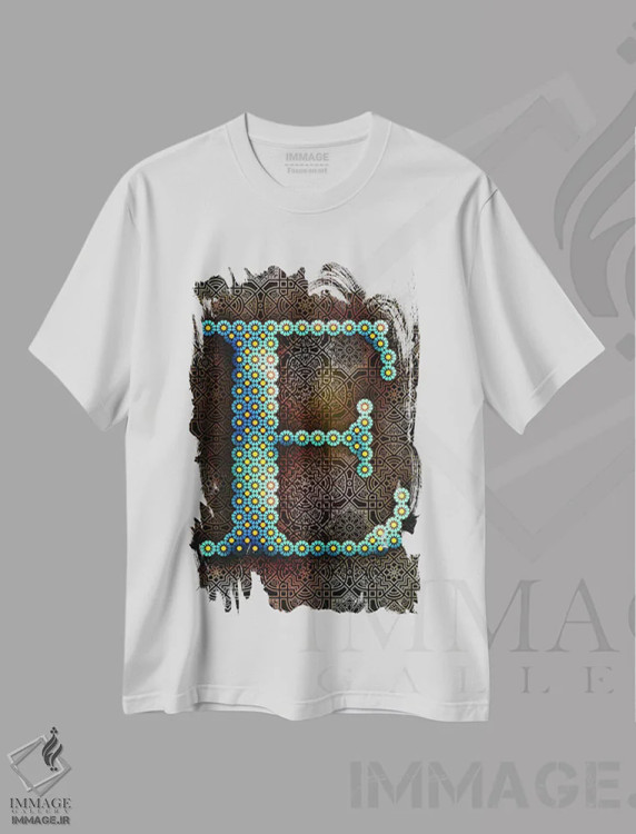 تیشرت سفید طرح دار E، تزئینی اثر فایو بای فایو کالکتیو | فروشگاه ایماژ