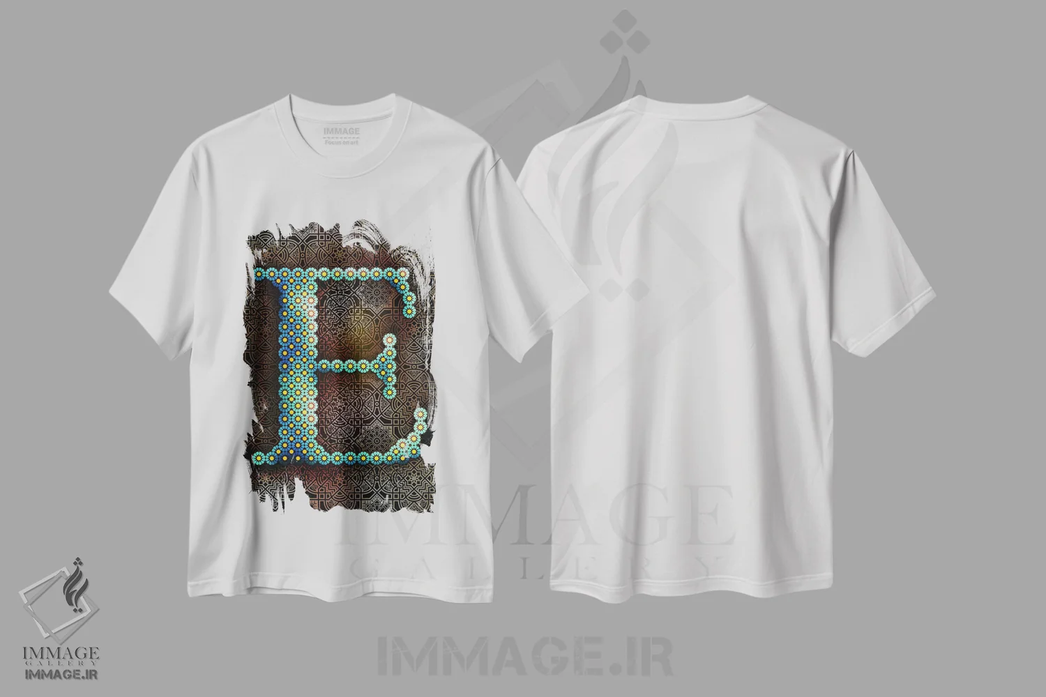 تیشرت سفید طرح دار E، تزئینی اثر فایو بای فایو کالکتیو | فروشگاه ایماژ