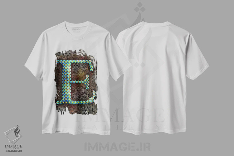 تیشرت سفید طرح دار E، تزئینی اثر فایو بای فایو کالکتیو | فروشگاه ایماژ