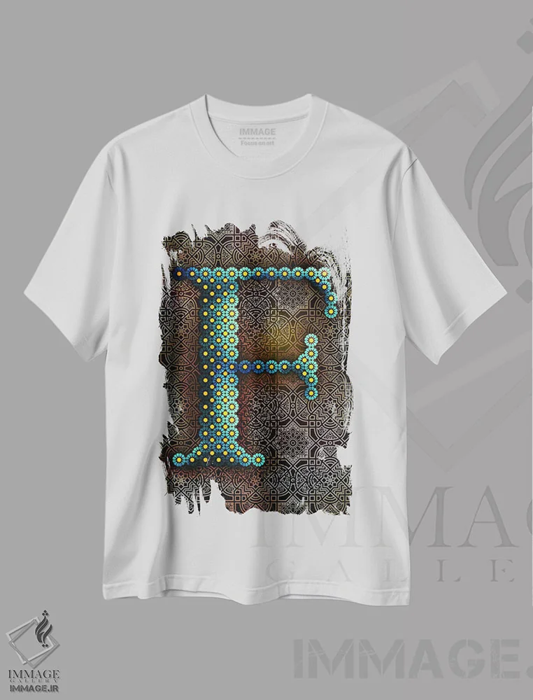 تیشرت سفید طرح دار F، تزئینی اثر فایو بای فایو کالکتیو | immage.ir