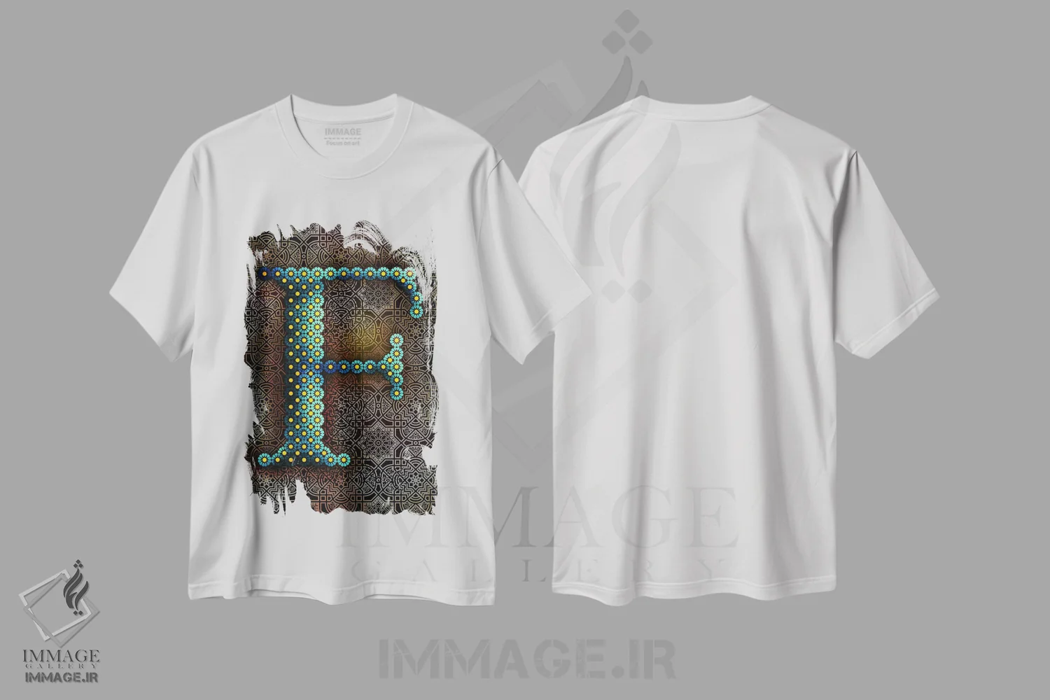 تیشرت سفید طرح دار F، تزئینی اثر فایو بای فایو کالکتیو | immage.ir