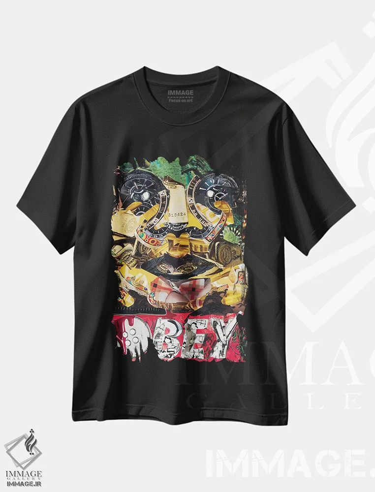 تیشرت مشکی طرح دار اطاعت کن، هنر فاخر معاصر اثر گلیل | immage.ir