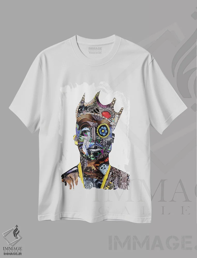 تیشرت سفید طرح دار شاه، هنر آمریکایی آفریقایی تبار اثر گلیل | فروشگاه ایماژ