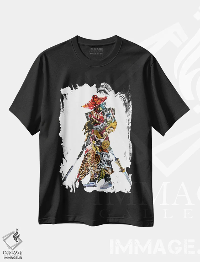 تیشرت مشکی طرح دار سامورایی ۱، مدیوم اثر گلیل | immage.ir
