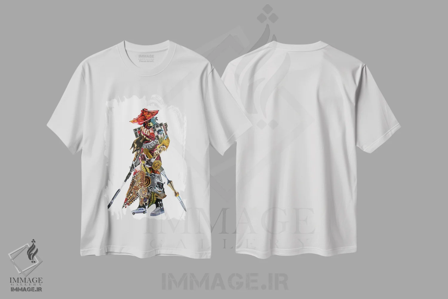 تیشرت سفید طرح دار سامورایی ۱، مدیوم اثر گلیل | فروشگاه ایماژ