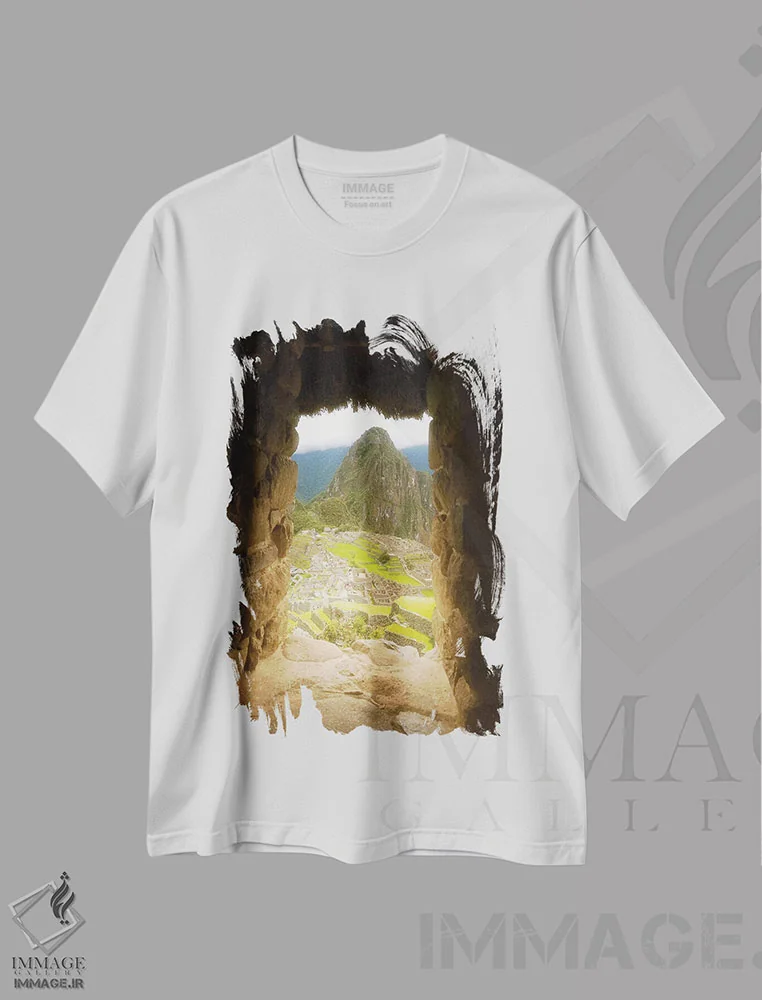 تیشرت سفید طرح دار ماچو پیچو، مدیوم اثر گلاوکو منهالی | فروشگاه ایماژ