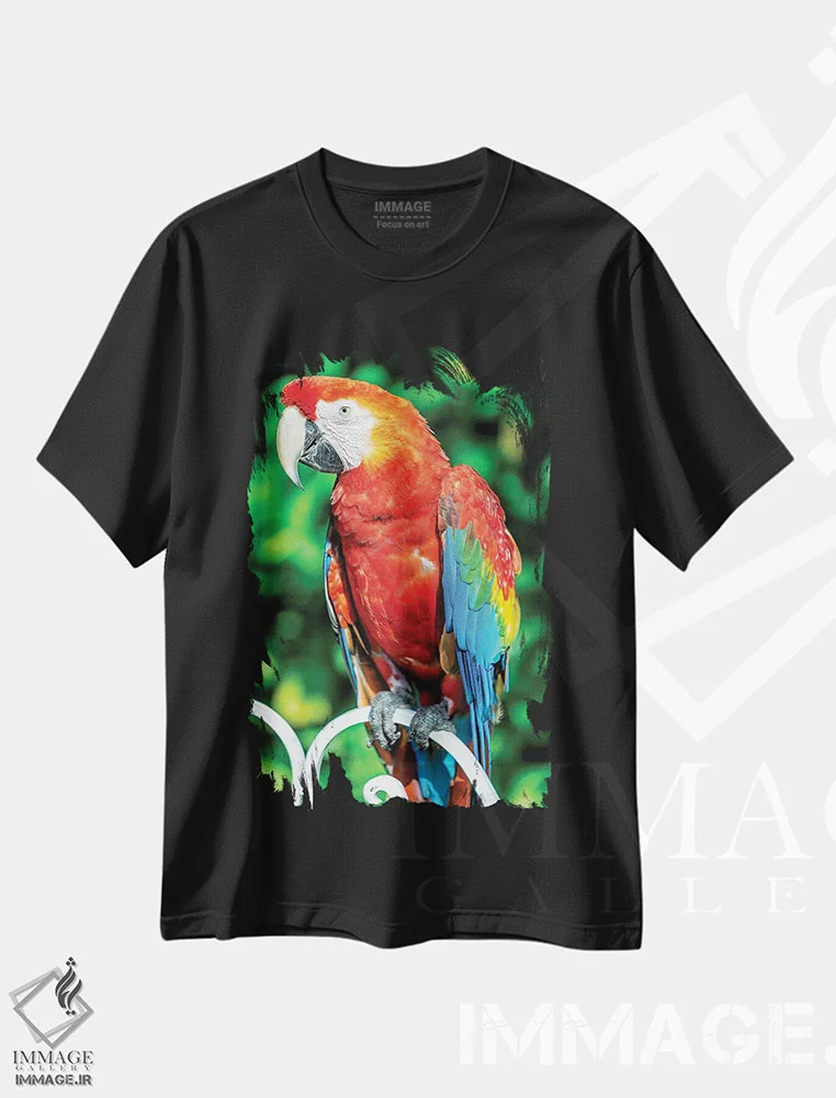 تیشرت مشکی طرح دار مکائوی قرمز، مدیوم اثر گلاوکو منهالی | immage.ir