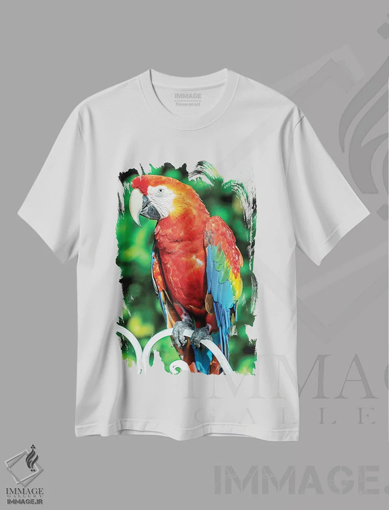 تیشرت سفید طرح دار مکائوی قرمز، مدیوم اثر گلاوکو منهالی | فروشگاه ایماژ