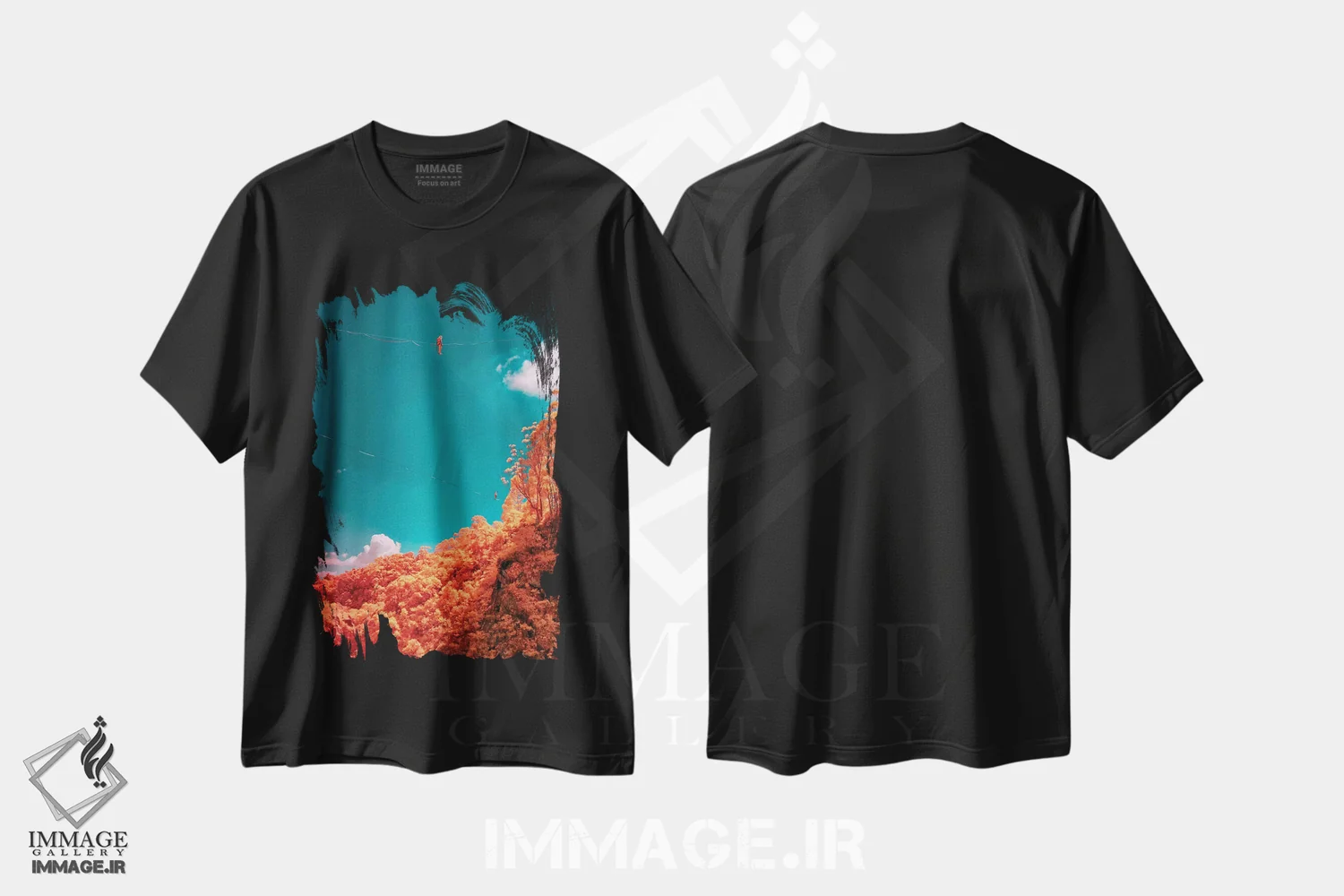 تیشرت مشکی طرح دار اسلک لاین ۱، مدیوم اثر گلاوکو منهالی | فروشگاه ایماژ