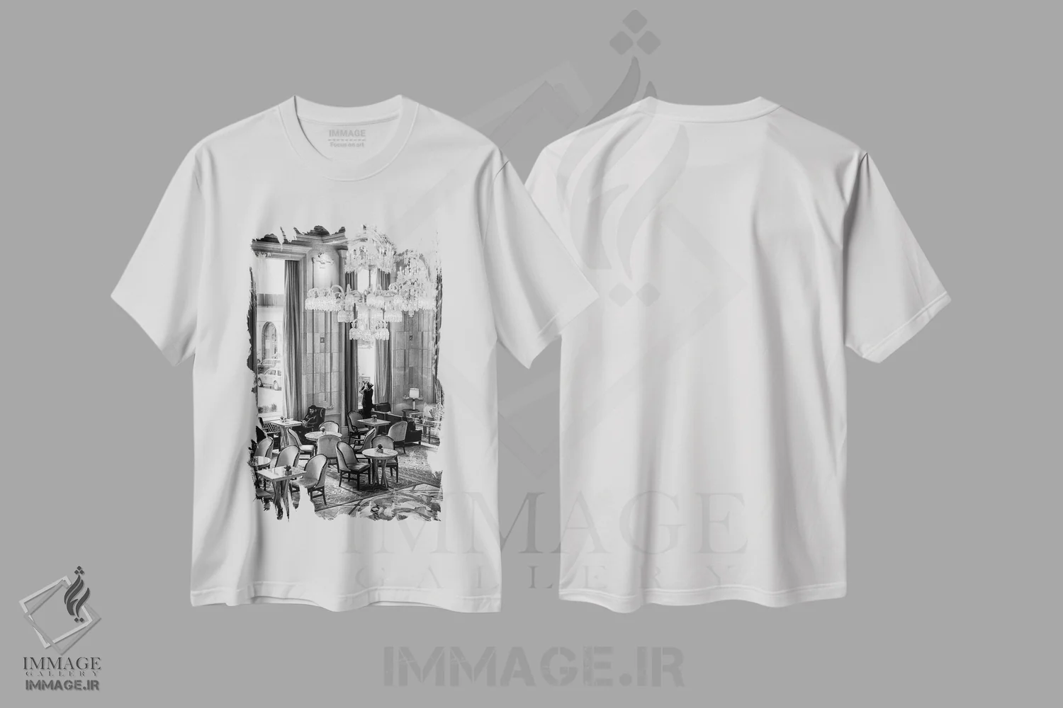 تیشرت سفید طرح دار عکاسی خیابانی، عکاسی سیاه و سفید اثر گلاوکو منهالی | فروشگاه ایماژ