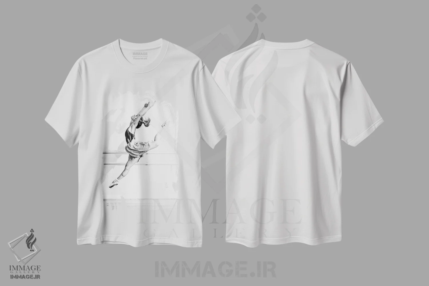 تیشرت سفید طرح دار رقاصه، عکاسی سیاه و سفید اثر گلاوکو منهالی | فروشگاه ایماژ