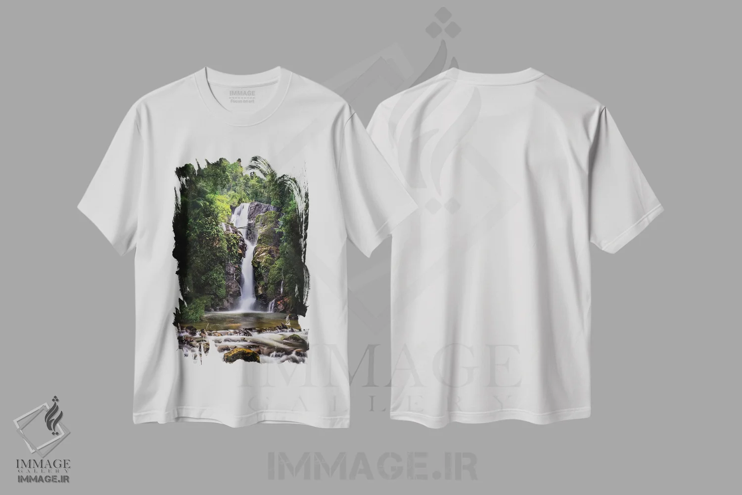 تیشرت سفید طرح دار آبشار ۱، مدیوم اثر گلاوکو منهالی | فروشگاه ایماژ
