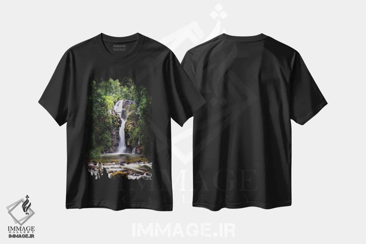 تیشرت مشکی طرح دار آبشار ۱، مدیوم اثر گلاوکو منهالی | immage.ir