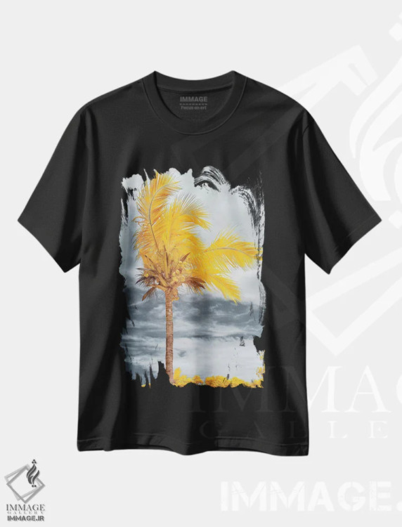 تیشرت مشکی طرح دار نارگیل، عکاسی با رنگ های درخشان اثر گلاوکو منهالی | فروشگاه ایماژ
