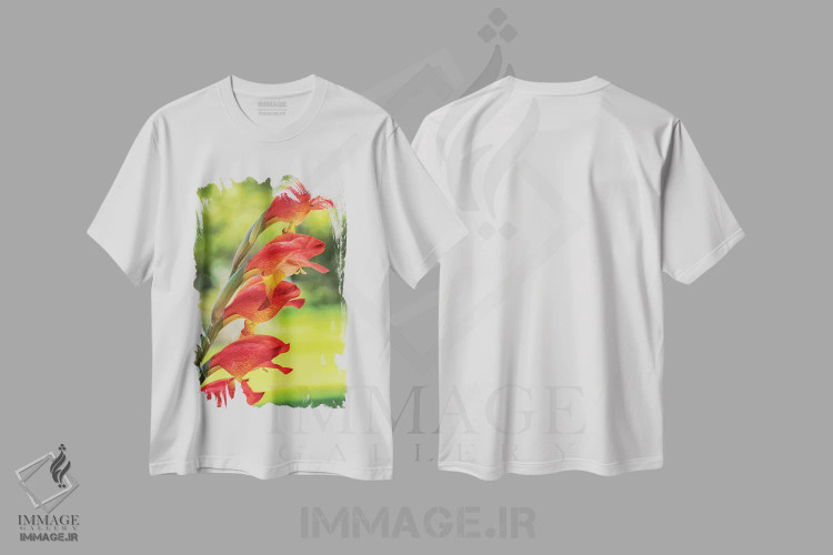 تیشرت سفید طرح دار گل گرمسیری قرمز، مدیوم اثر گلاوکو منهالی | فروشگاه ایماژ