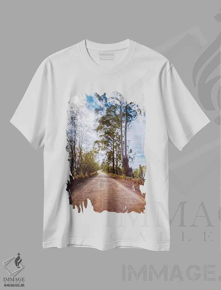 تیشرت سفید طرح دار منظره شماره ۲، مدیوم اثر گلاوکو منهالی | فروشگاه ایماژ
