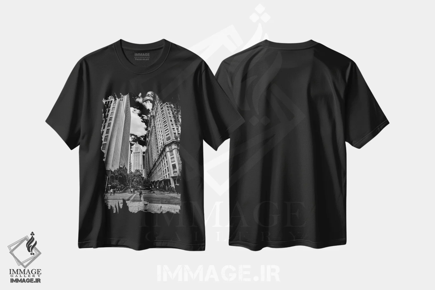 تیشرت مشکی طرح دار عکاسی خیابانی ۴۳، عکاسی سیاه و سفید اثر گلاوکو منهالی | فروشگاه ایماژ