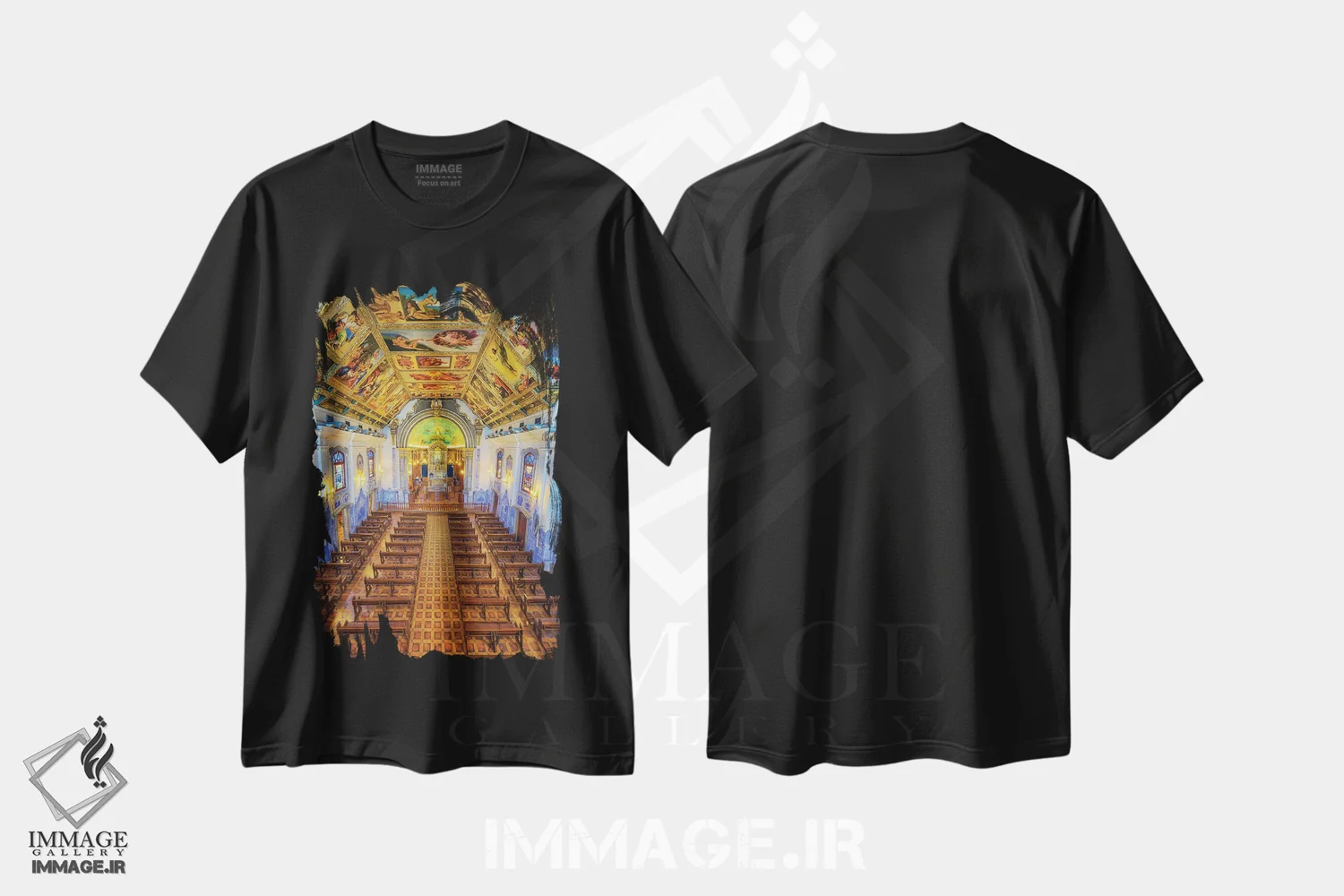 تیشرت مشکی طرح دار داخل کلیسا، مدیوم اثر گلاوکو منهالی | immage.ir