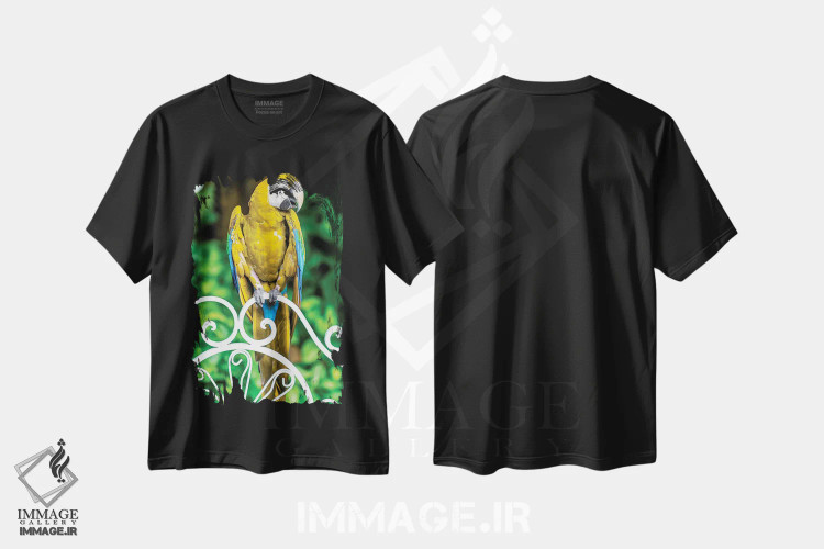 تیشرت مشکی طرح دار طوطی ماکائو III، مدیوم اثر گلاوکو منهالی | immage.ir
