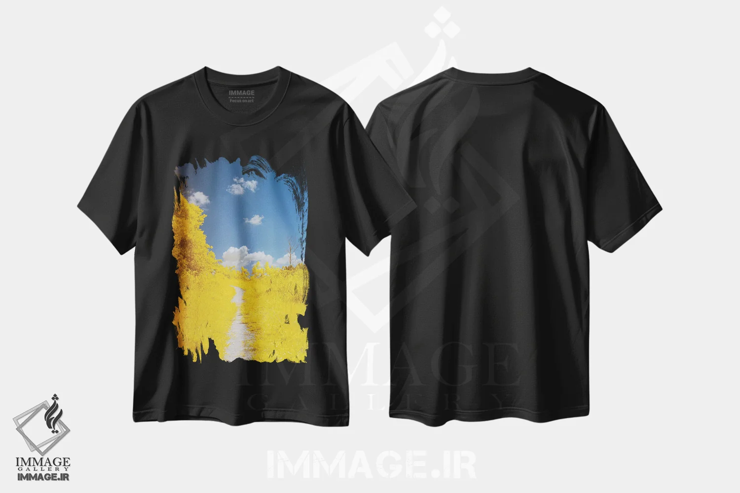 تیشرت مشکی طرح دار راه، مدیوم اثر گلاوکو منهالی | فروشگاه ایماژ