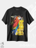 تیشرت مشکی طرح دار طوطی ماکائوی آبی و زرد III، مدیوم اثر گلاوکو منهالی | فروشگاه ایماژ