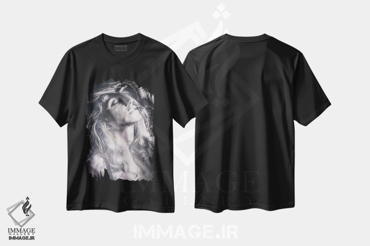 تیشرت مشکی طرح دار پرتره شماره ۱۱، عکاسی سیاه و سفید اثر گلاوکو منهالی | فروشگاه ایماژ