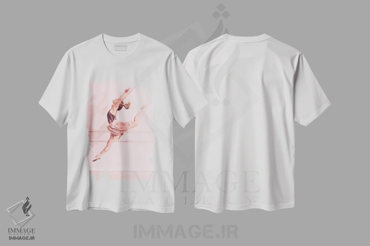 تیشرت سفید طرح دار بالرینا شماره ۲، تصاویر اکشن اثر گلاوکو منهالی | فروشگاه ایماژ