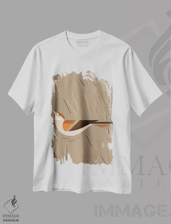 تیشرت سفید طرح دار فنچ علفزار، تزئینی اثر گرگ مابلی | فروشگاه ایماژ