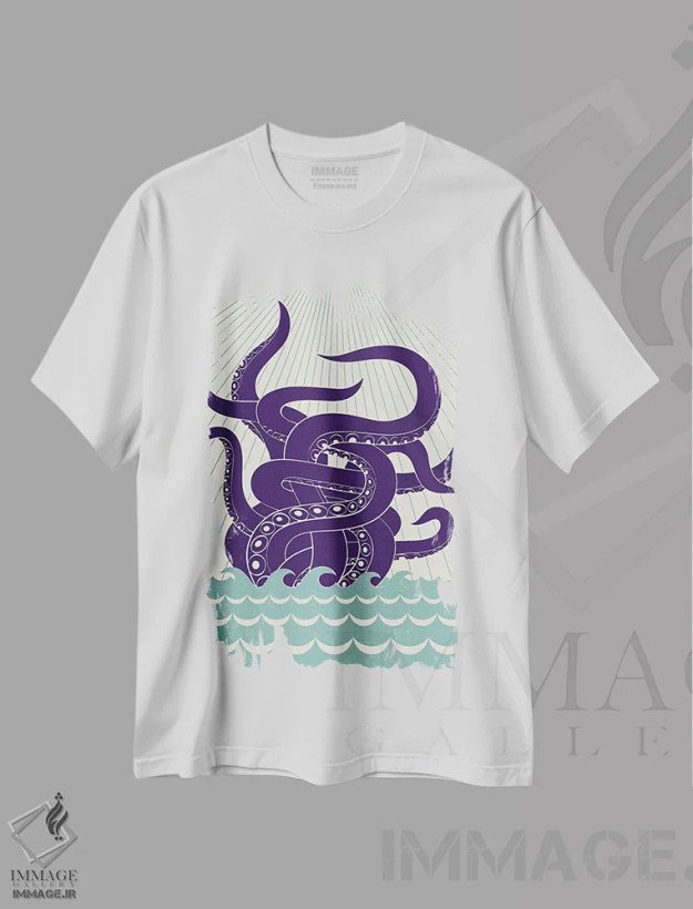 تیشرت سفید طرح دار هیولای دریا، دکور ساحلی اثر گرگ مابلی | فروشگاه ایماژ